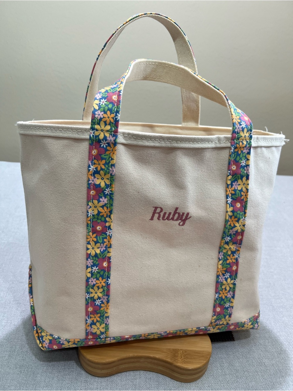 Vtg L.L. Bean Boat & Tote Very Personalized (Ruby), Floral Trim w/Zipper Medium
